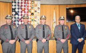 L to R: Chief Christopher Francesconi, Deputy Chief Barry Ramer, Capt. Mark Cadoret, Lt. Todd Poland, Mayor Bob DaSilva