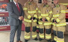 Mayor Bob DaSilva pictured with firefighters in their new Non-PFAS gear