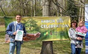 Dominic Leonardo and Johanna Walczak represent the city on Abor Day to celebrate East Providence being named a 2022 Tree City USA community