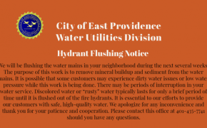 East Providence Department of Public Works – Water Utilities Division to begin unidirectional water pipe flushing program