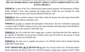 City Council Authorizes Mayor’s Request to Complete South Broadway and Martin Street Utility Improvements and Paving