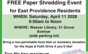 The City of East Providence Department of Public Works & The East Providence Public Library are proud to announce a free paper shredding event for East Providence residents.