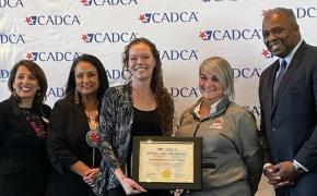 L to R: Pat Castillo Vice President of CADCA Jeannie Hovland, CADCA Board Member Madeline Marlow, Director, East Providence Prevention Coalition Bethanie Rado, DFC Youth Coordinator General Barrye Price, President & CEO CADCA