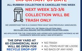 City announces no recycling collection next week