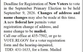 EAST PROVIDENCE RESIDENT DEADLINE VOTER REGISTRATION